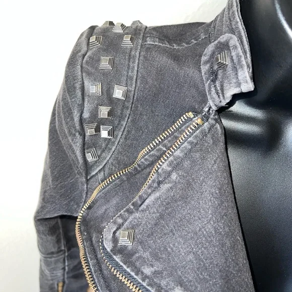 Lookbook Store punk studded notched lapel denim jacket